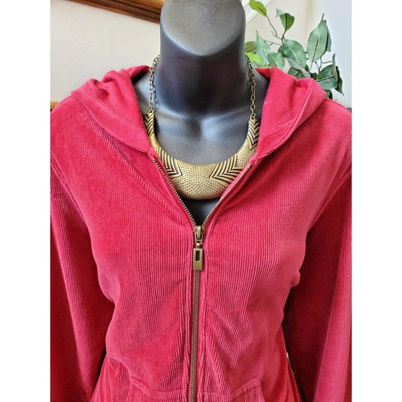 Three Hearts Women's Solid Red Cotton Full Zip Jacket & Trouser 2 Pc's Suit L - Picture 2 of 13